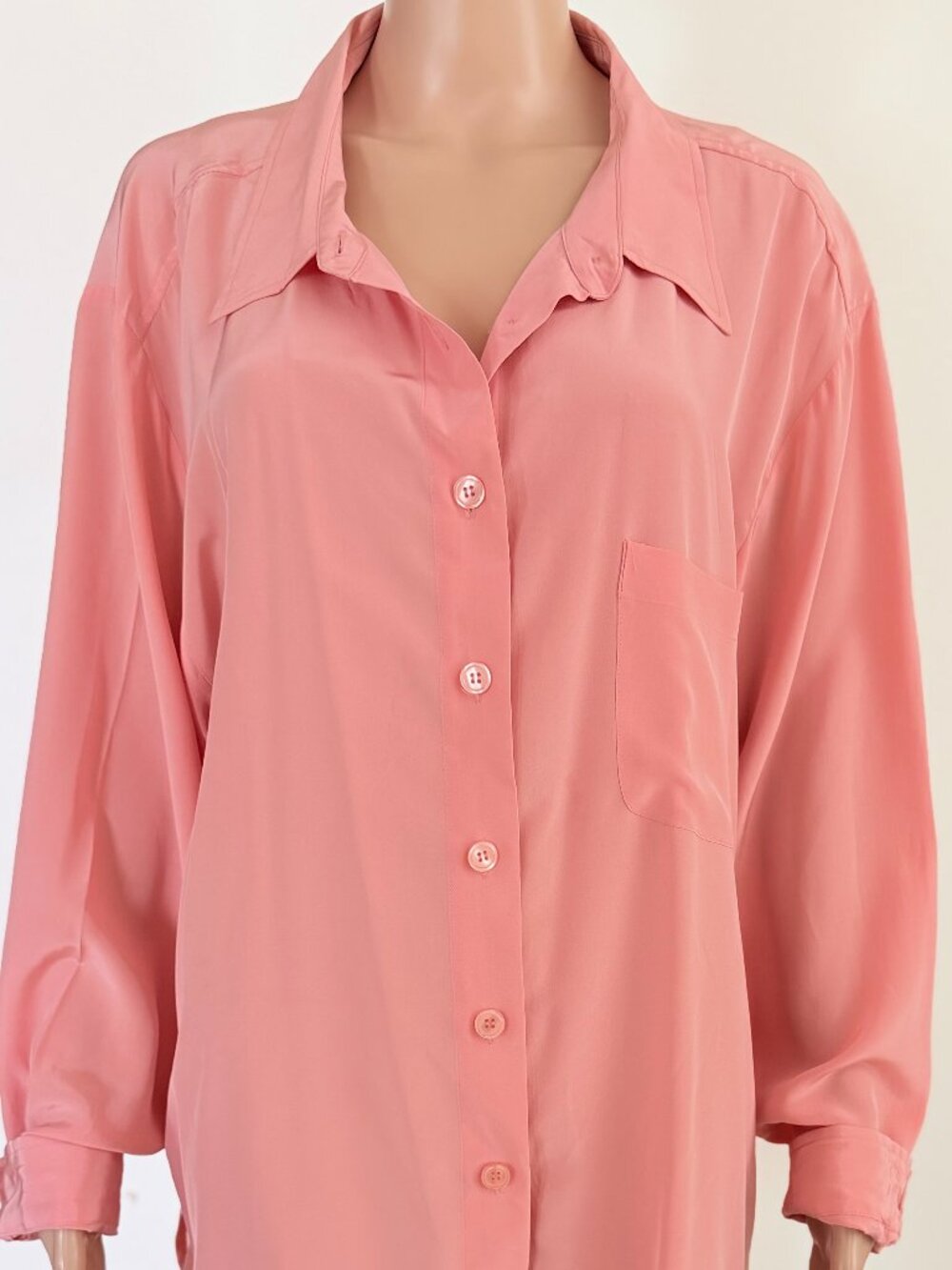 Stephanie Andrew’s Silk Blouse Size 1X Pink Long Sleeve
